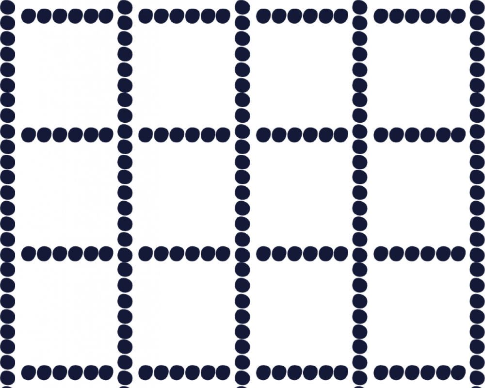 A grid of four columns and six rows, outlined with small black dots on a light background.
